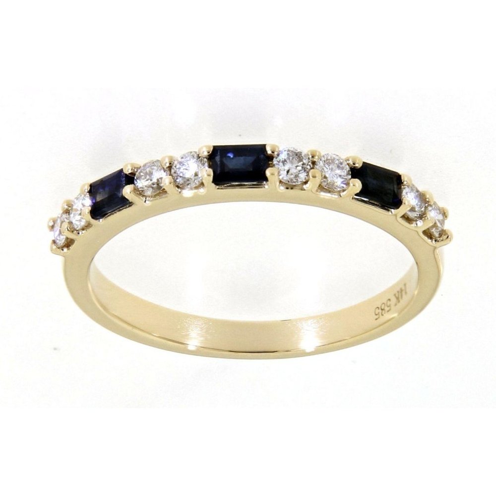 Baguette Diamond Blue Sapphire Band Yellow Gold